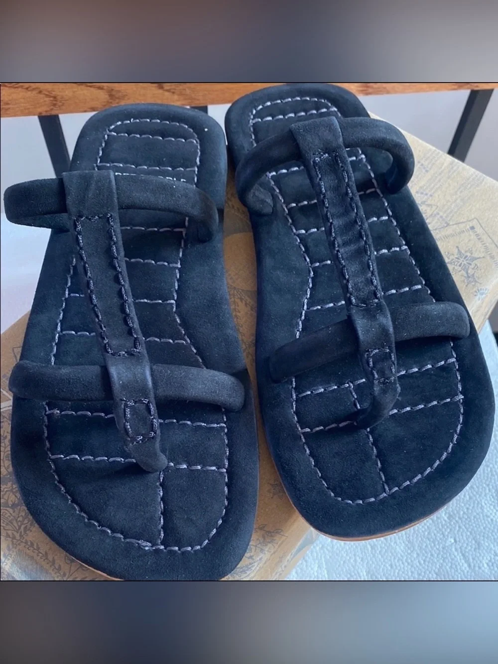 FREE PEOPLE Hadden black suede quilted flats sandals slides